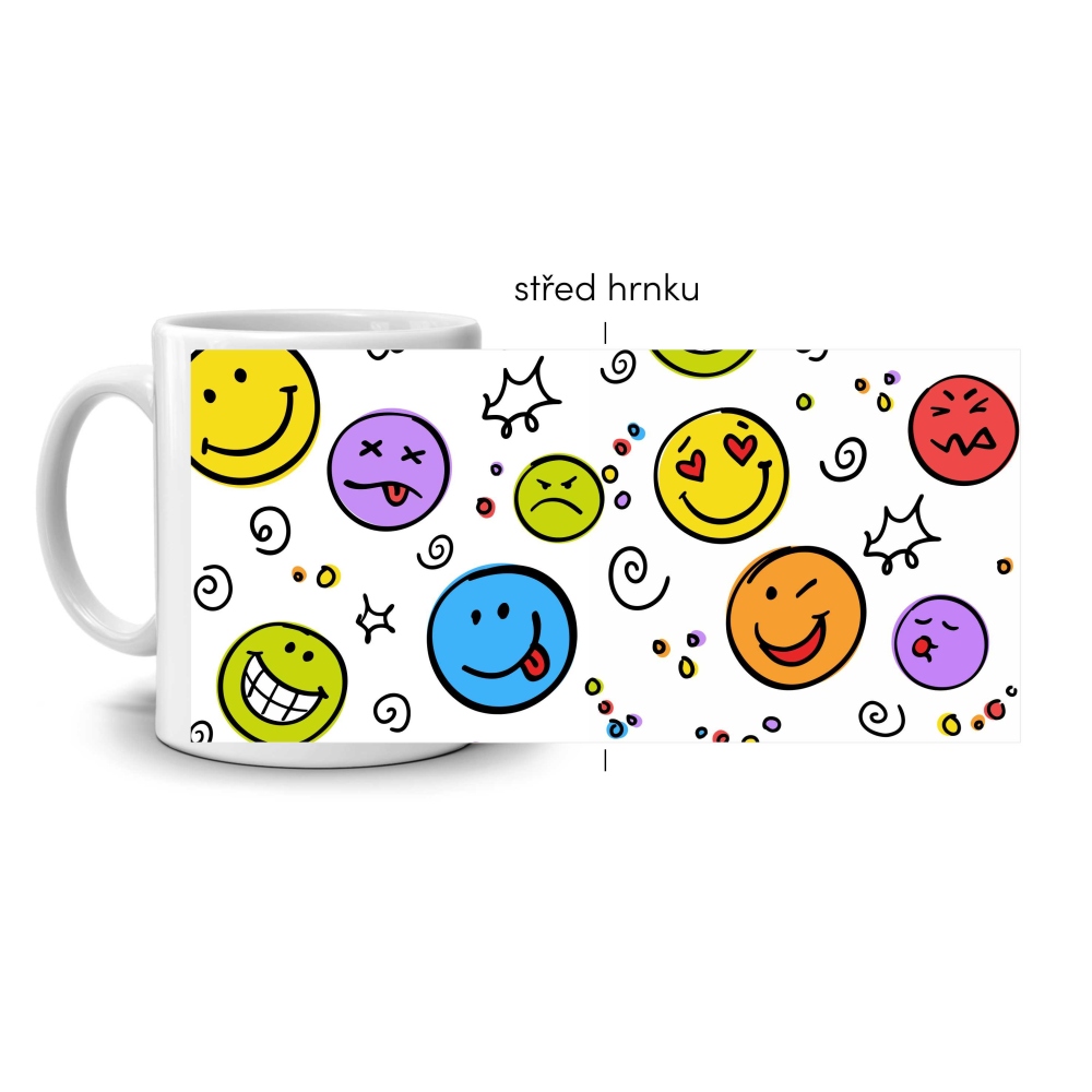 Fehér kerámia bögre 330ml képpel - mosolygósok