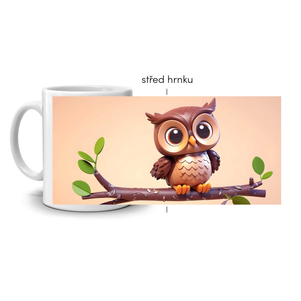 Fehér kerámia bögre 330ml képpel - bagoly ágon