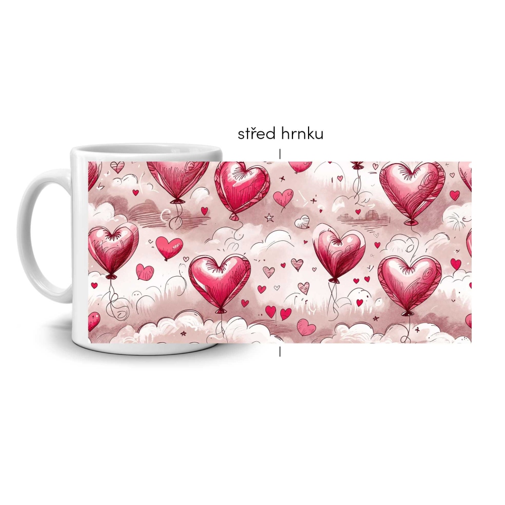 Fehér kerámia bögre 330ml képpel - szív a felhőkben