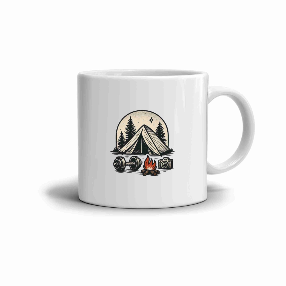 Fehér kerámia bögre 330ml képpel - kempingezés