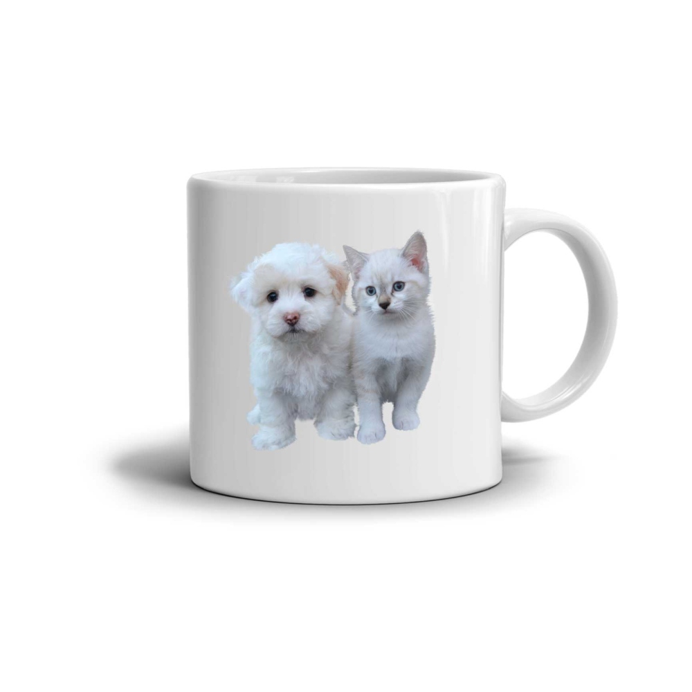 Fehér kerámia bögre 330ml képpel - Kutya és Kiscica