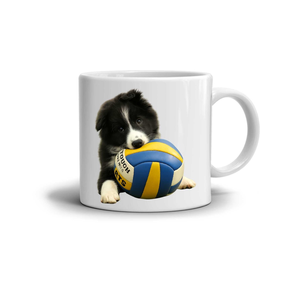 Fehér kerámia bögre 330ml képpel - Border Collie kölyökkutya
