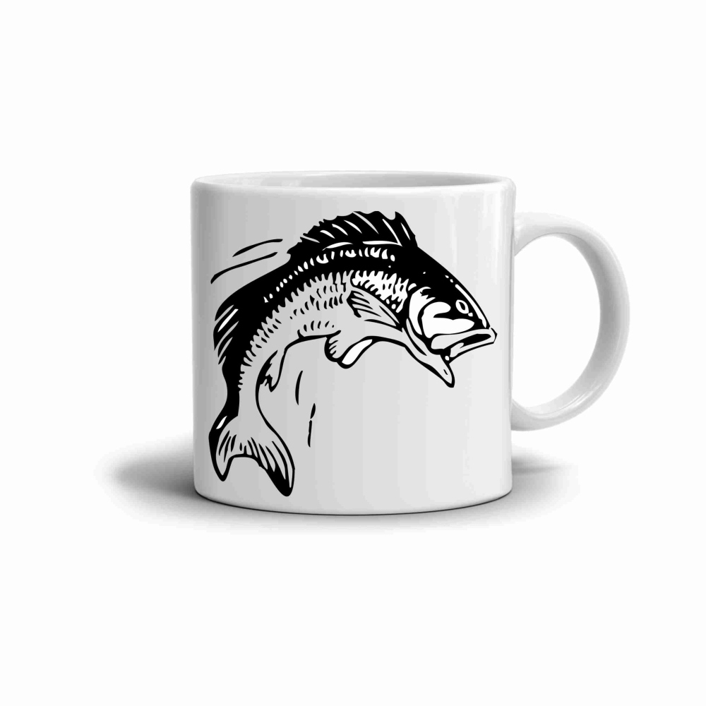 Fehér bádog bögre 380ml képpel - csuka 2