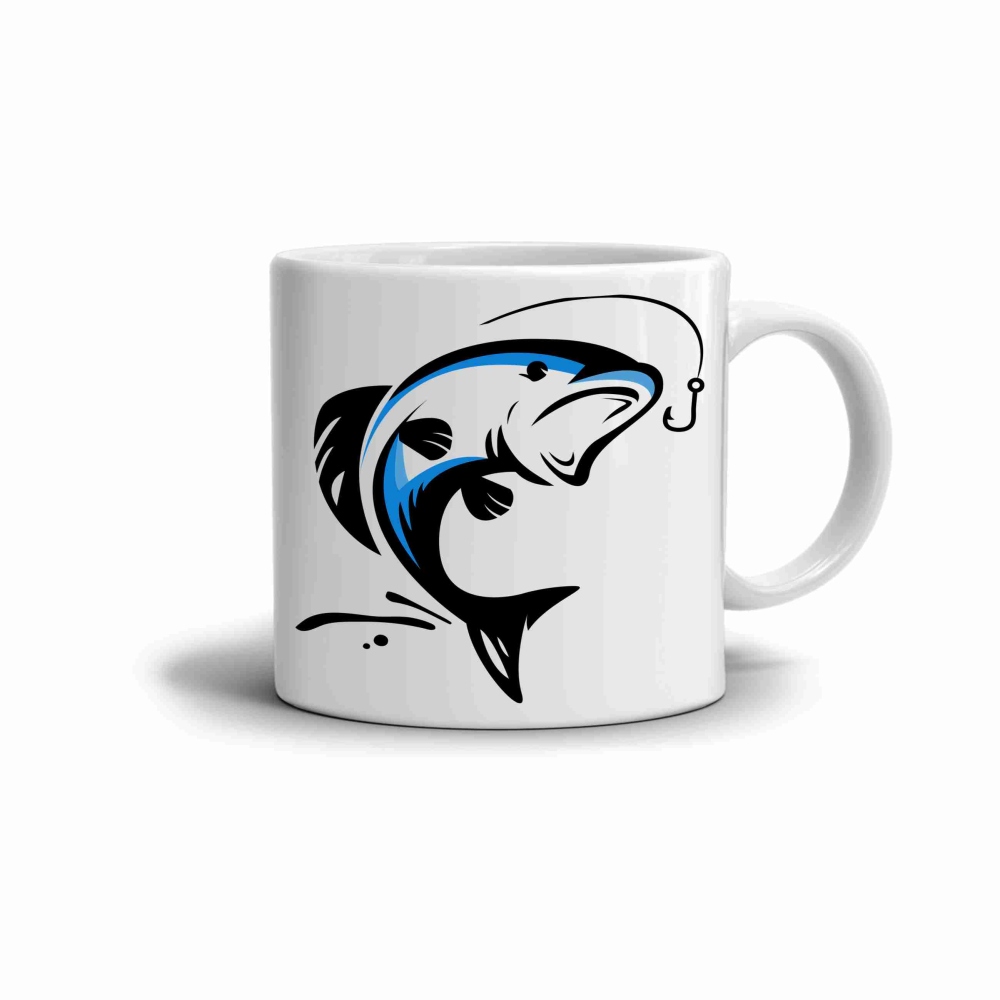 Fehér bádog bögre 380ml képpel - csuka 3