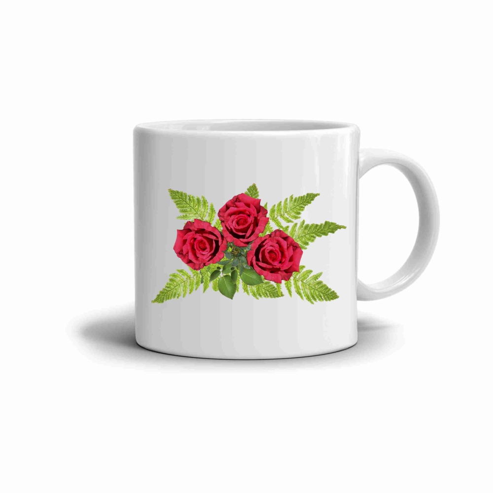 Fehér kerámia bögre 330ml képpel - három rózsa