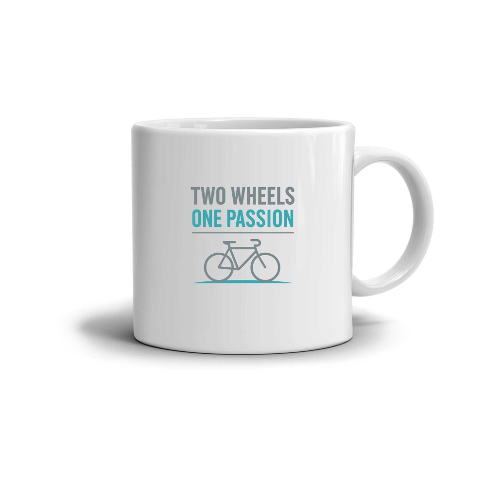 Fehér kerámia bögre 330ml képpel - két kerék