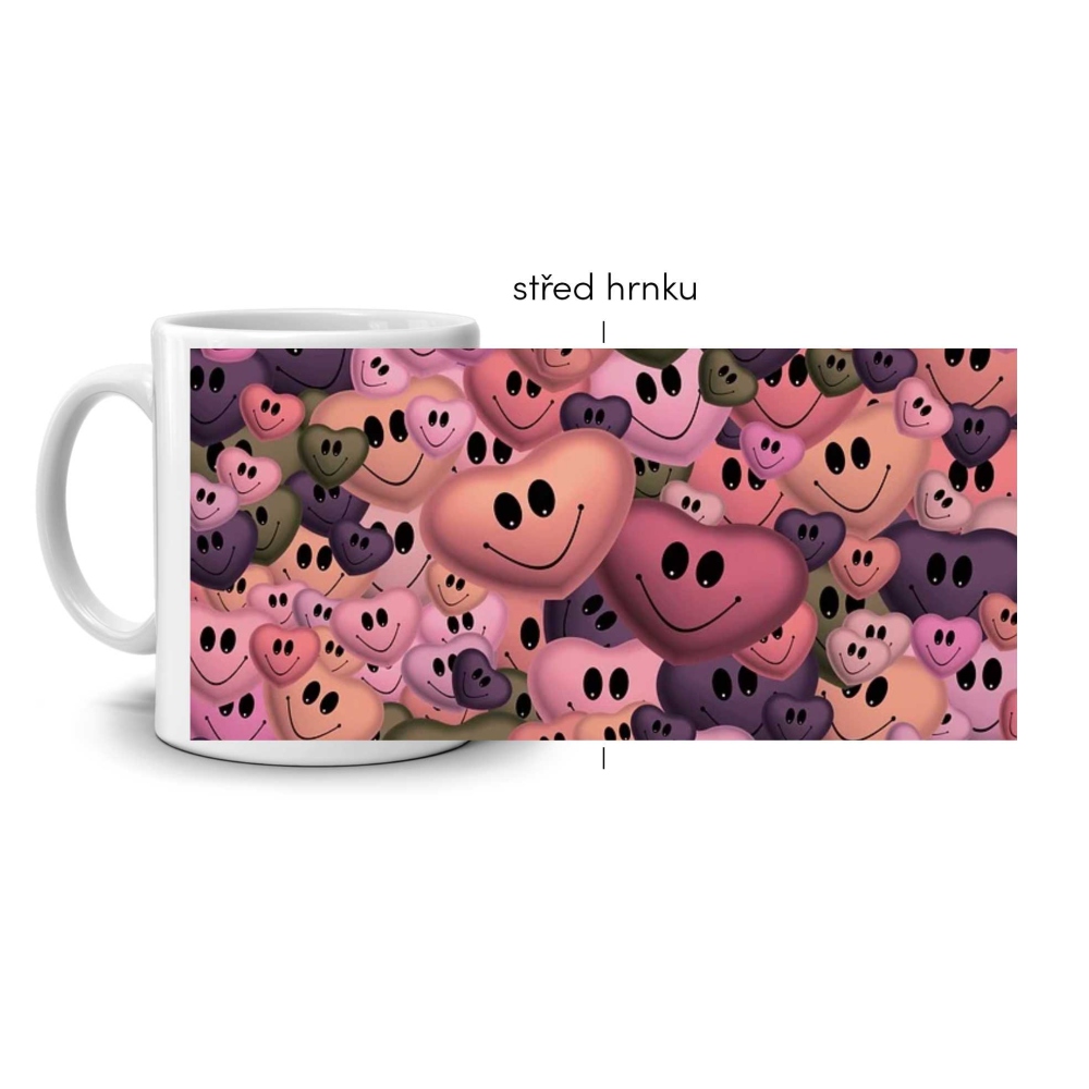 Fehér kerámia bögre 330ml képpel - mosolygó szívek