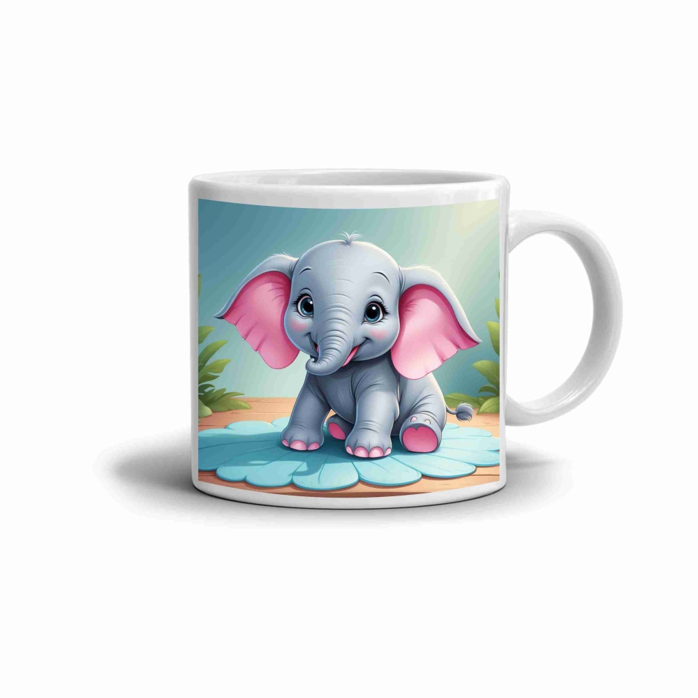 Fehér kerámia bögre 330ml képpel - mosolygó elefánt