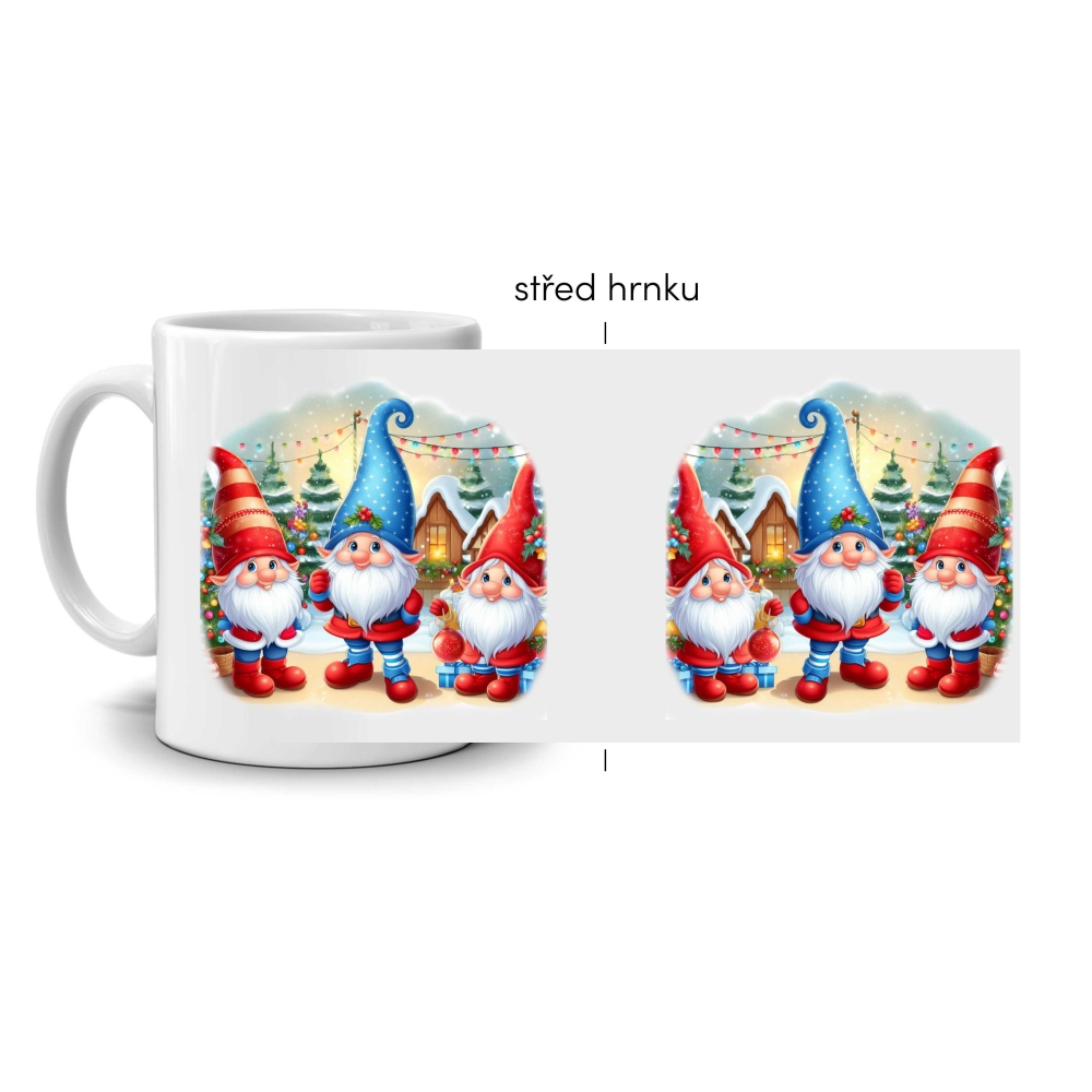 Fehér kerámia bögre 330ml képpel - karácsonyi manók