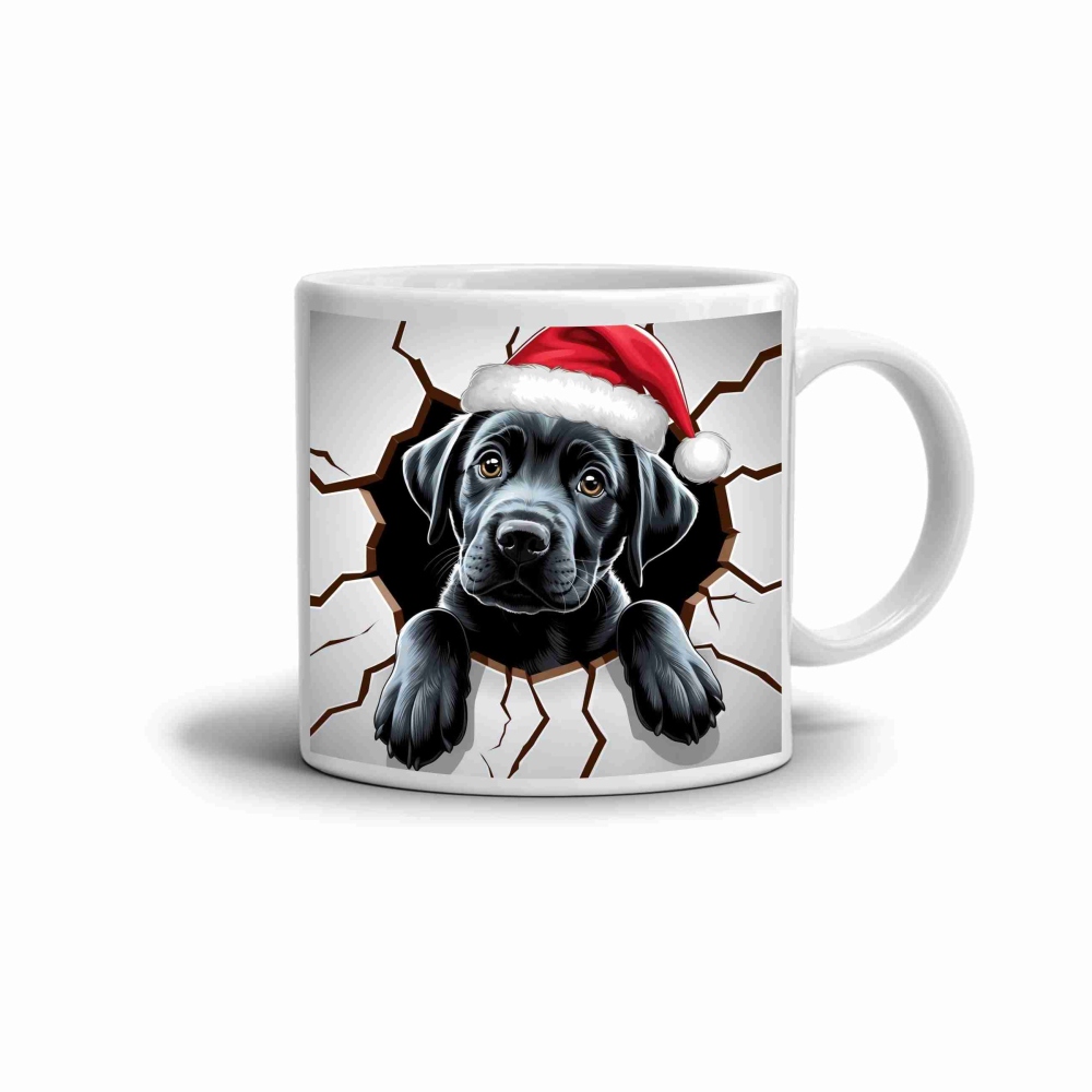 Fehér kerámia bögre 330ml képpel - Karácsonyi kiskutya