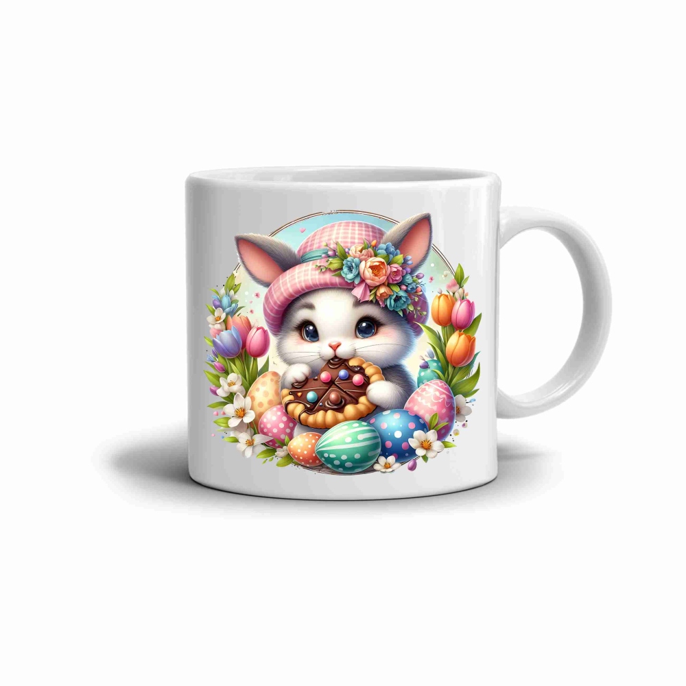 Fehér kerámia bögre 330ml képpel - húsvéti nyuszi