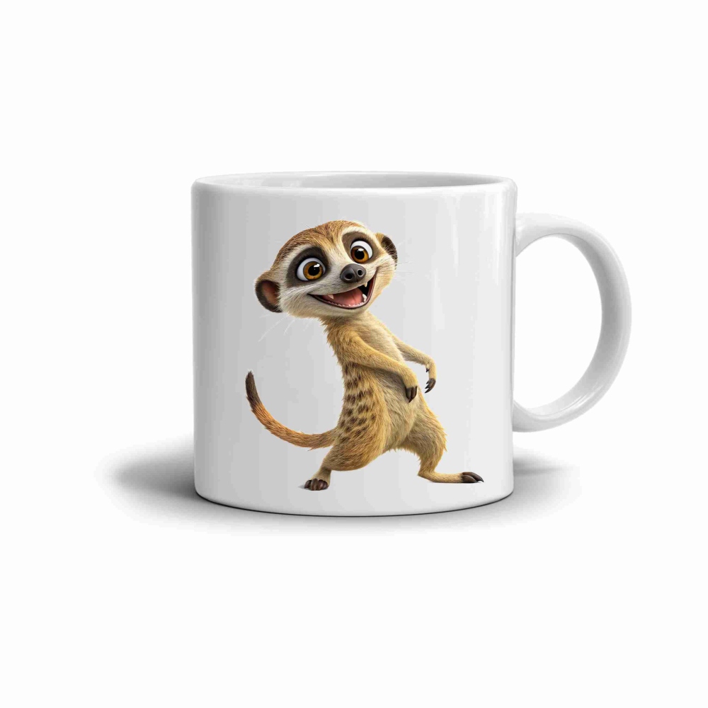 Fehér kerámia bögre 330ml képpel - vidám szurikáta