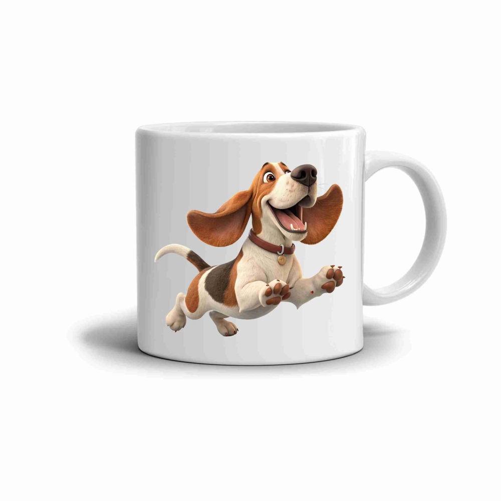 Fehér kerámia bögre 330ml képpel - vidám basset hound
