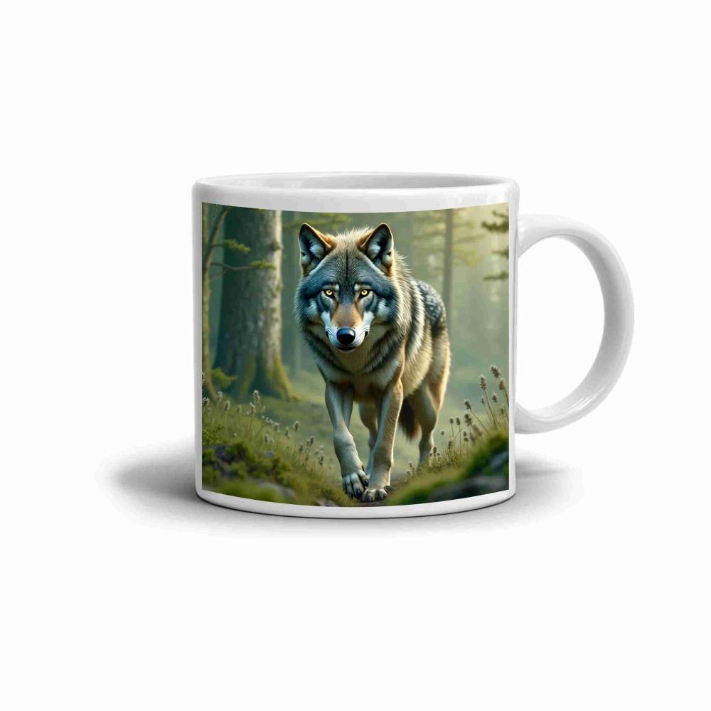 Fehér kerámia bögre 330ml képpel - farkas őrző