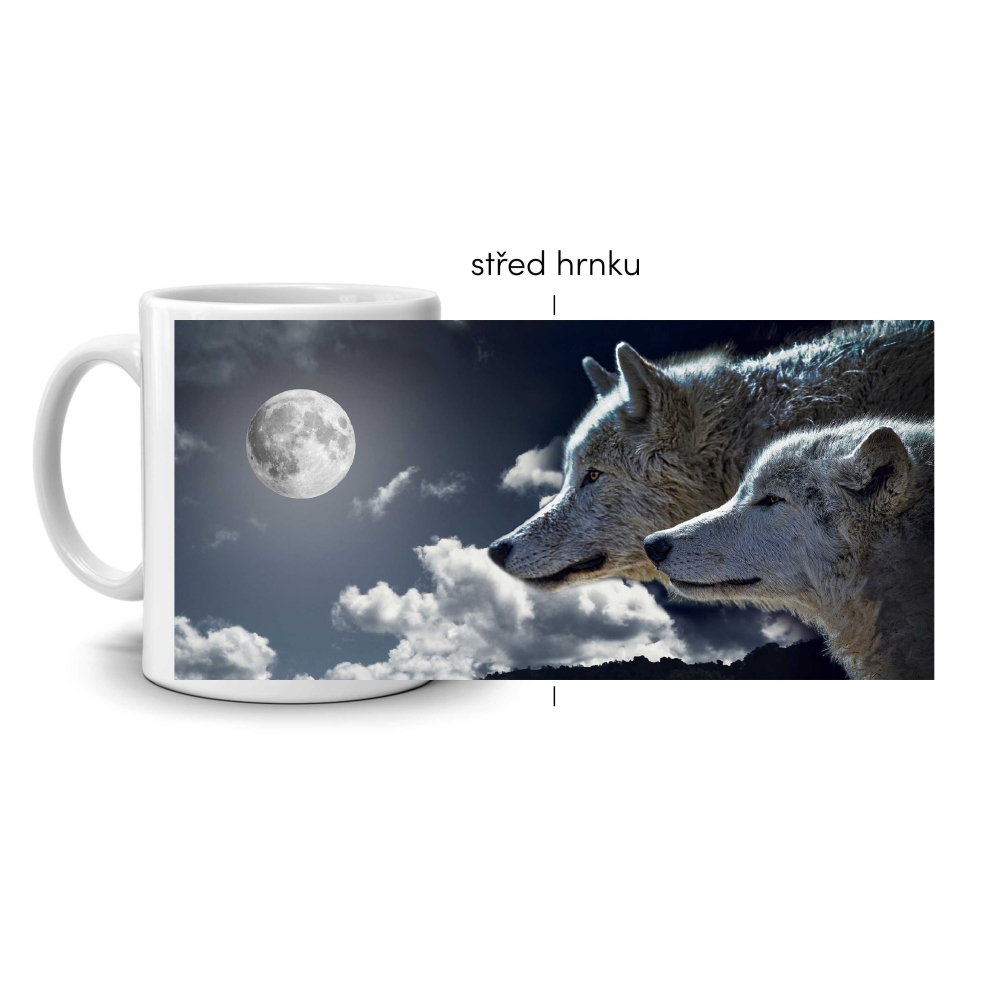 Fehér kerámia bögre 330ml képpel - farkas telihold