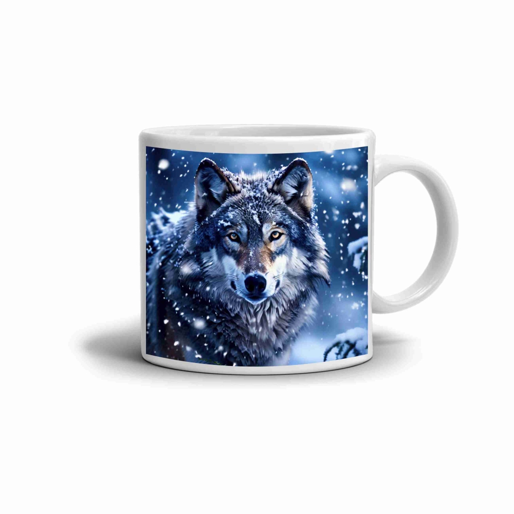 Fehér kerámia bögre 330ml képpel - farkas télen