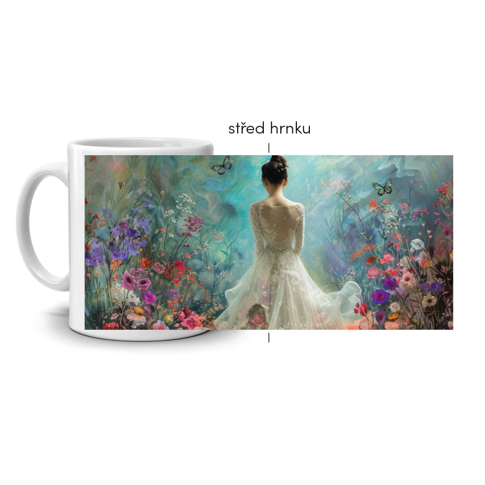 Fehér kerámia bögre 330ml képpel - álmok kertje