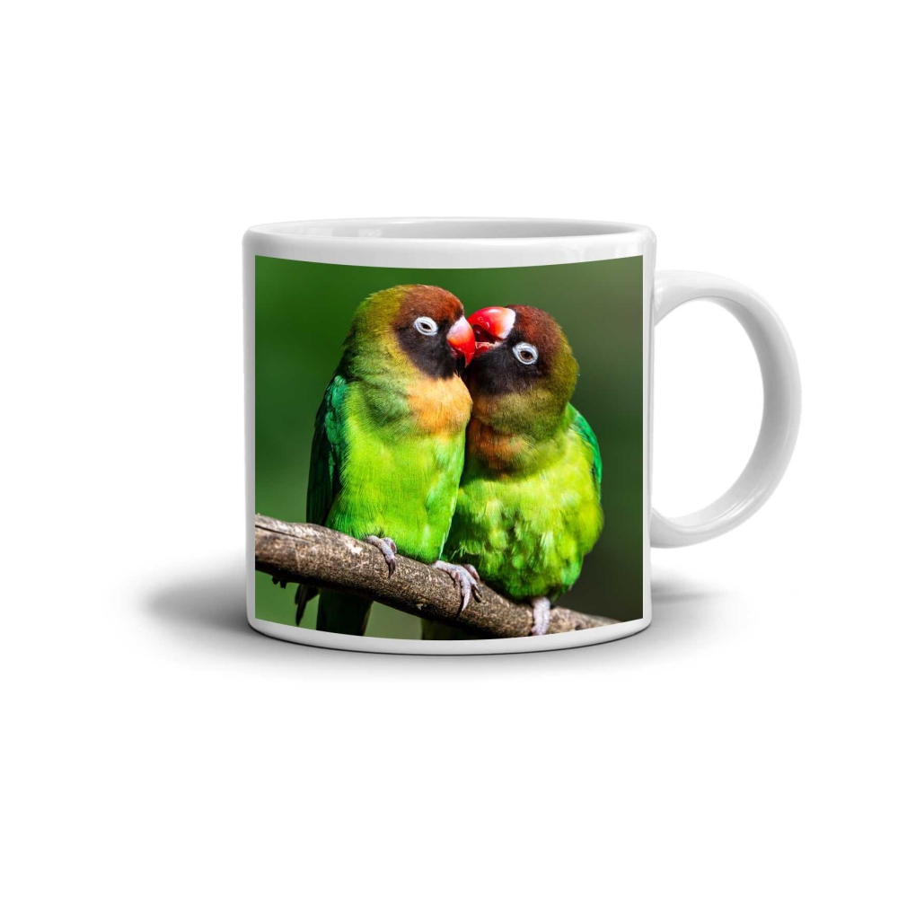 Fehér kerámia bögre 330ml képpel - szerelmes szerelmes madarak