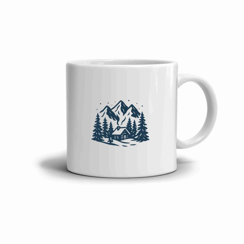 Fehér kerámia bögre 330ml képpel - havas völgy