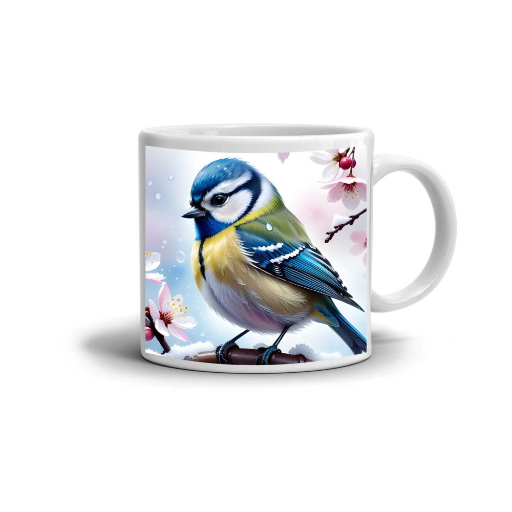 Fehér kerámia bögre 330ml képpel - téli madár