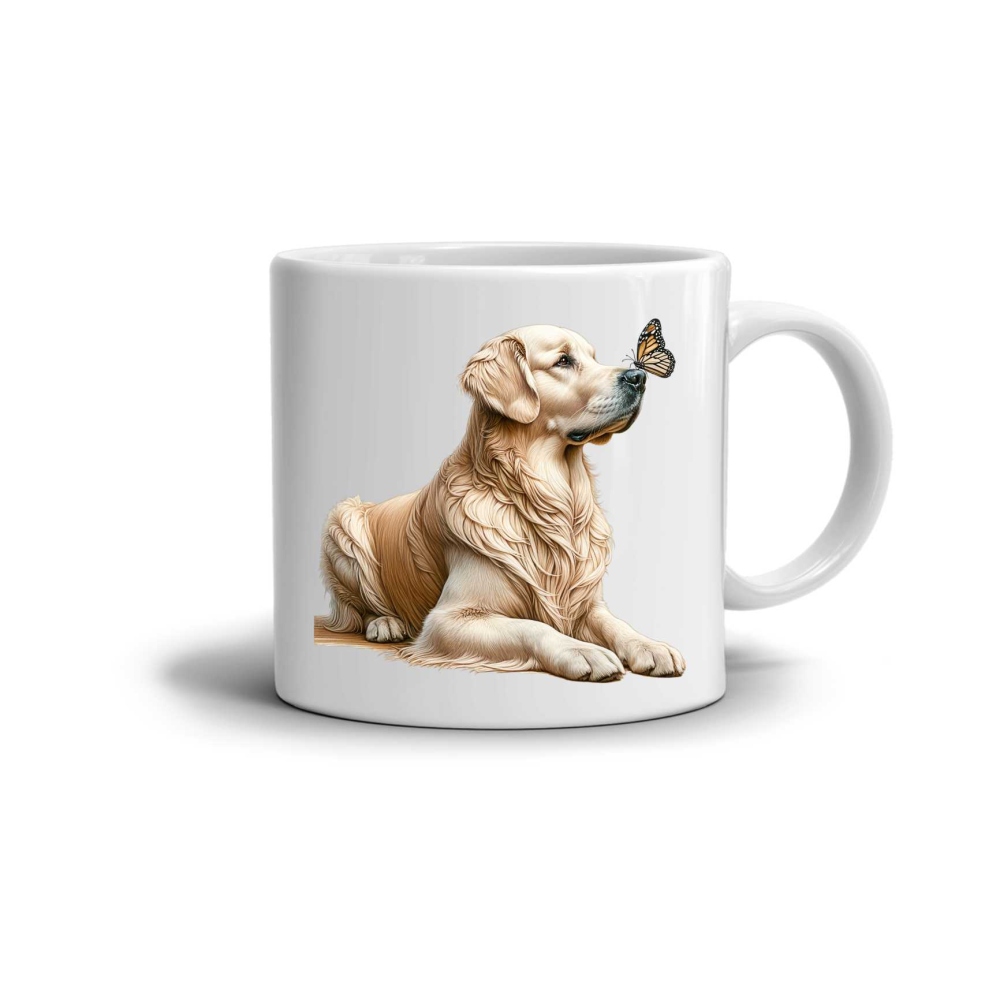 Fehér kerámia bögre 330ml képpel - Golden Retriever
