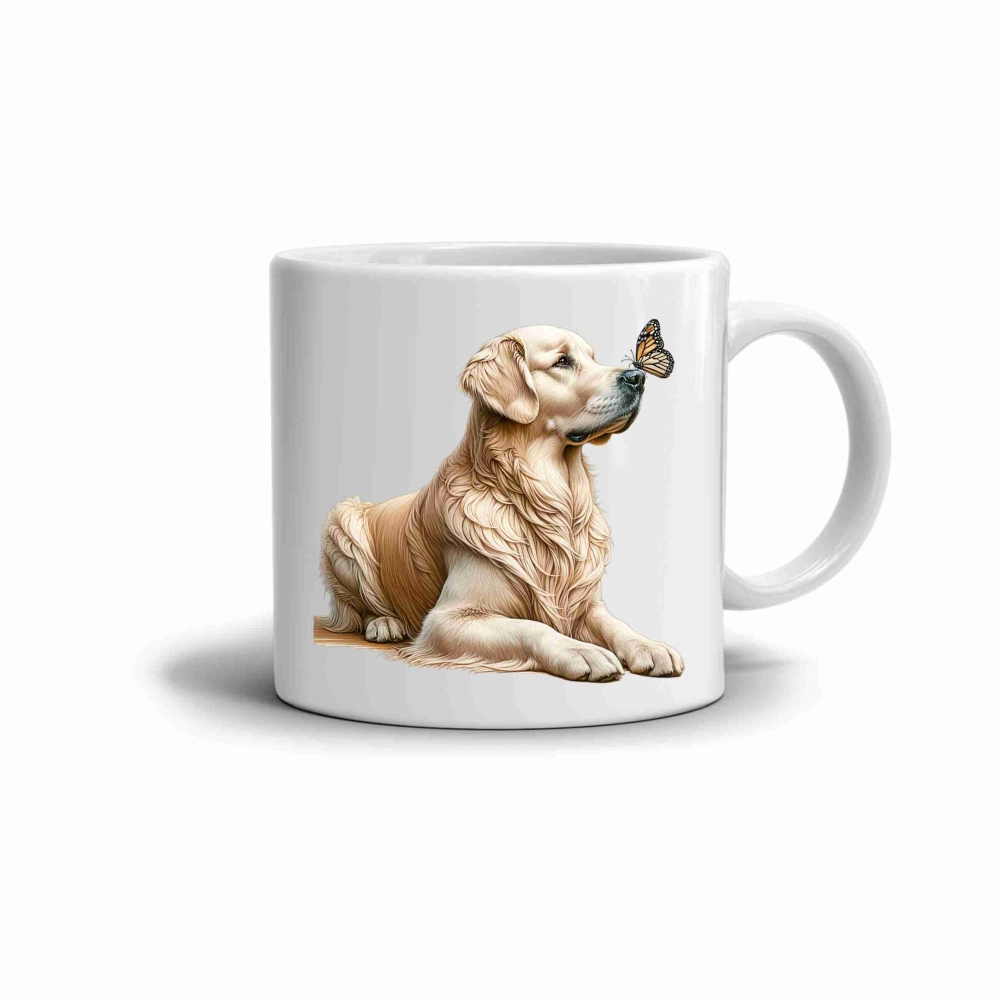 Fehér kerámia bögre 330ml képpel - Golden Retriever