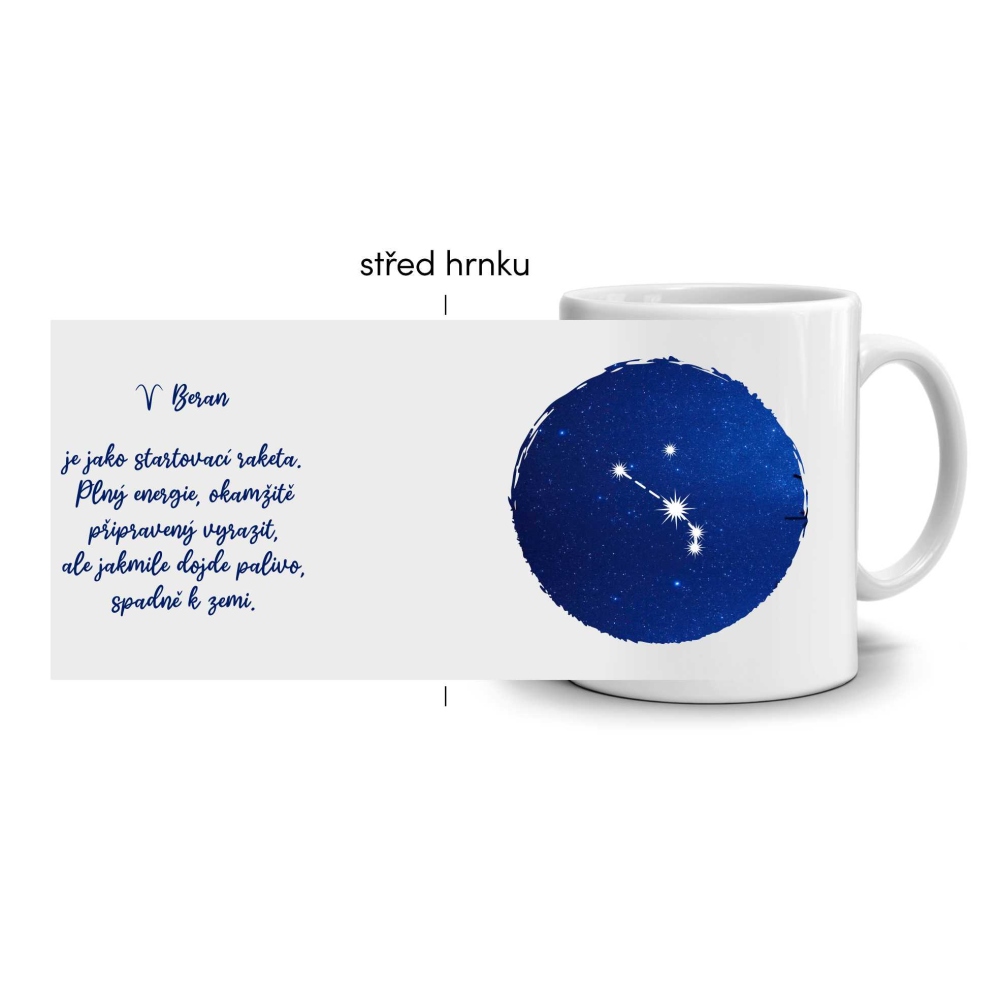 Fehér kerámia bögre 330ml képpel - Kos jegy