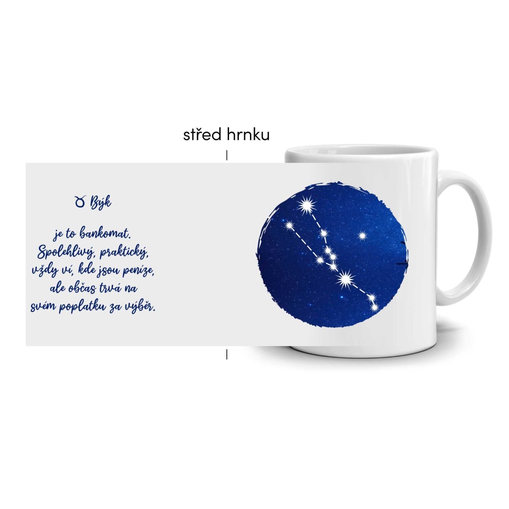 Fehér kerámia bögre 330ml képpel - Bika jegy