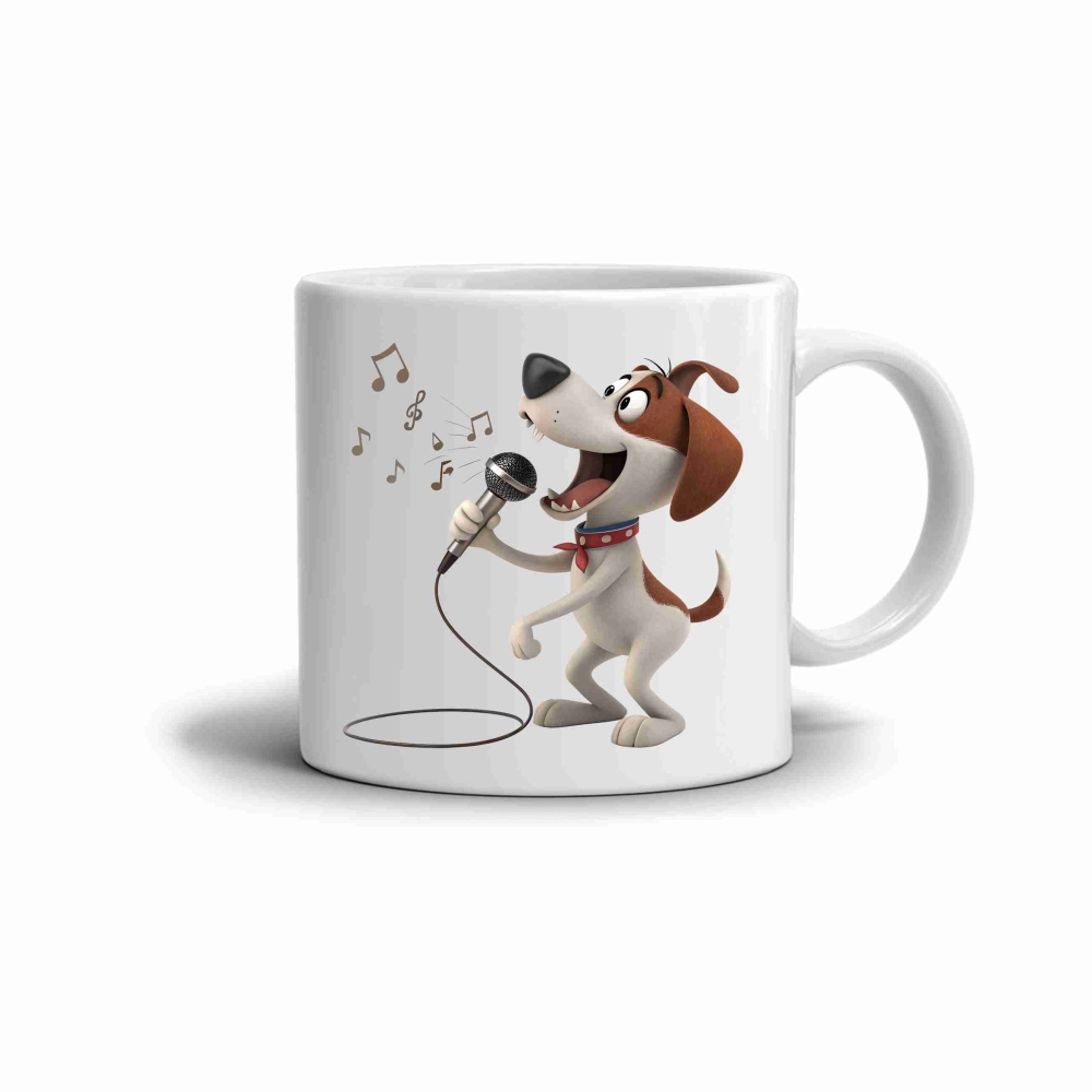 Fehér kerámia bögre 330ml képpel - éneklő kutya