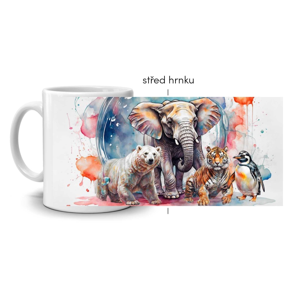 Fehér kerámia bögre 330ml képpel - állatok akvarellben