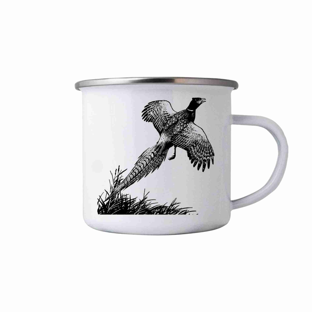 Fehér 380ml bádog bögre képpel - fácán