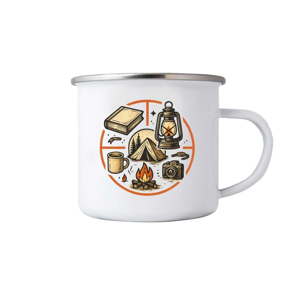 380 ml-es fehér bögre képpel - kempingező kör