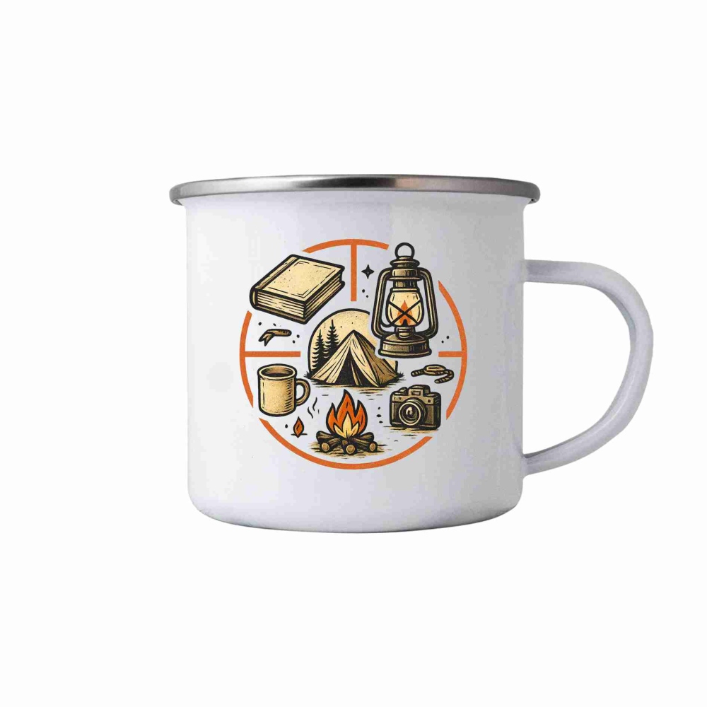 380 ml-es fehér bögre képpel - kempingező kör