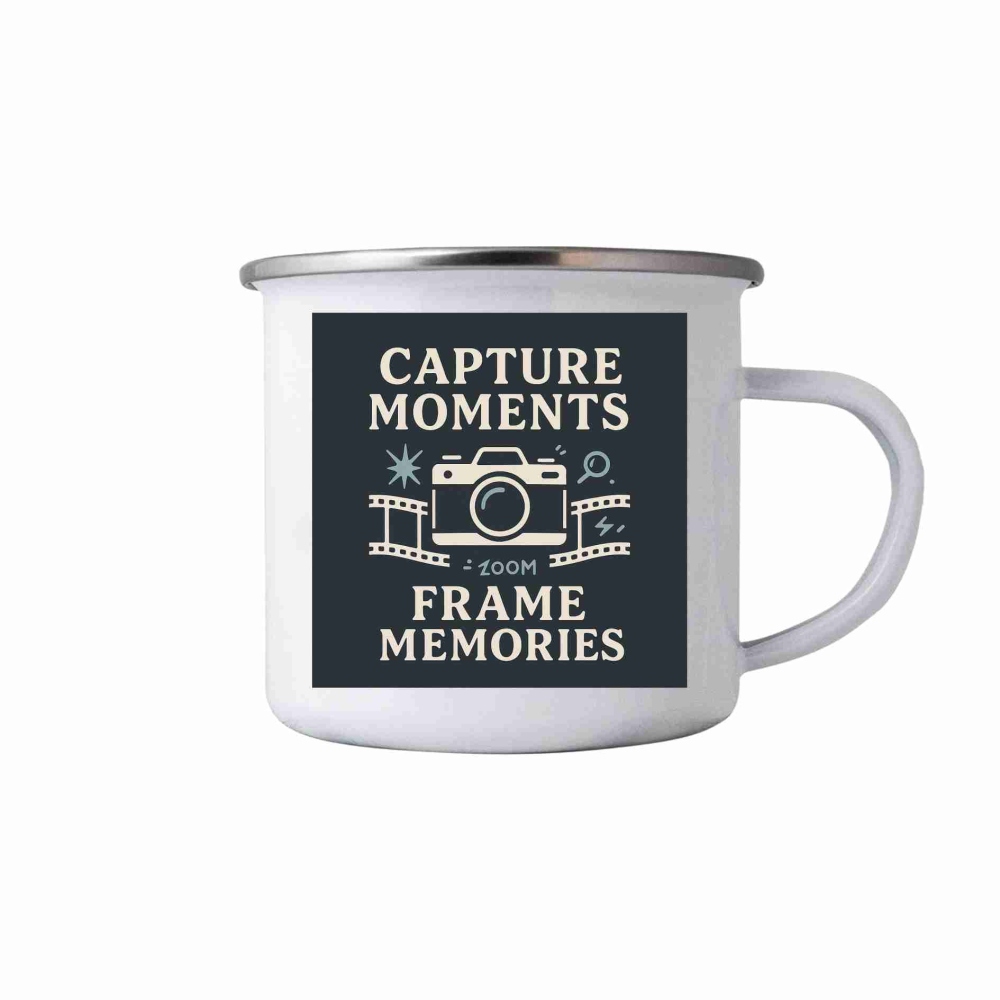 Fehér bádogbögre 380ml képpel - pillanatok megörökítése