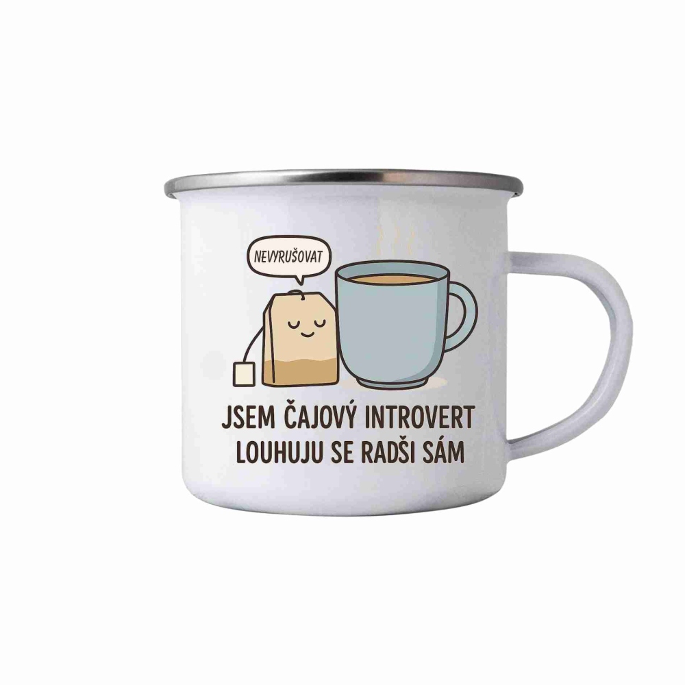 Fehér bádogbögre 380ml képpel - idézet A tea introvert