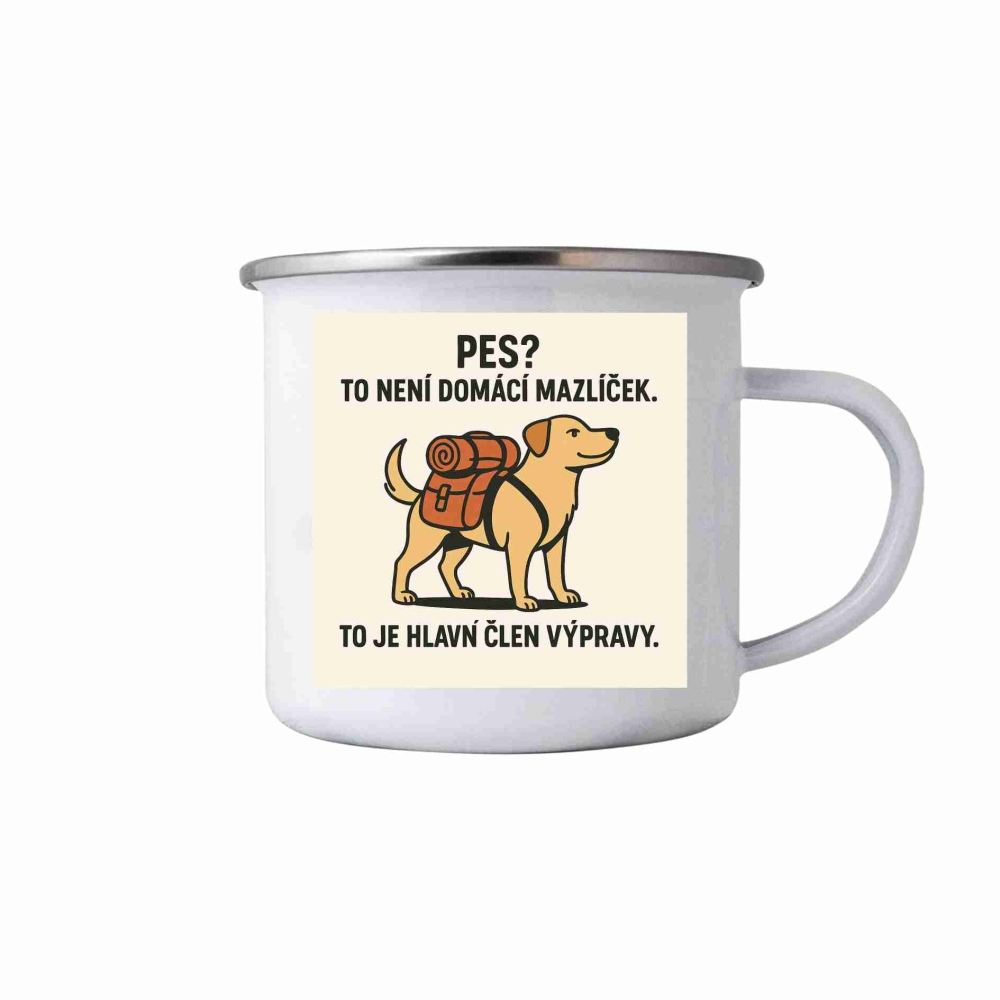 Fehér bádog bögre 380ml képpel - idézet: Az expedíció fő tagja