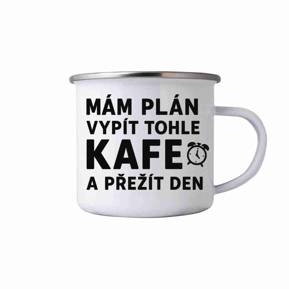 Fehér bádog bögre 380ml képpel - idézet: kávé 1