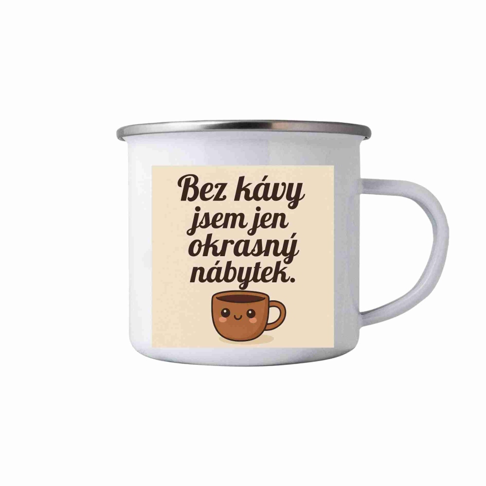 Fehér bádog bögre 380ml képpel - idézet: kávé 4