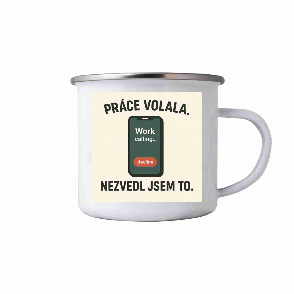 Fehér bádog bögre 380ml képpel - idézet: Munka neve