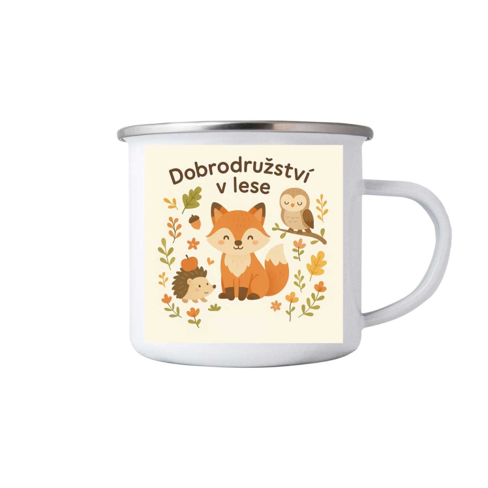 Fehér bádogbögre 380ml képpel - erdei kaland