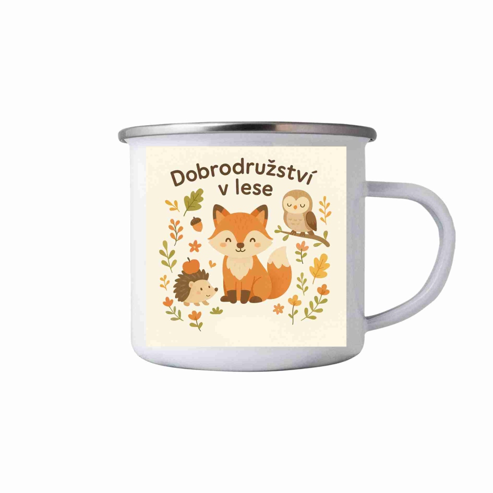 Fehér bádogbögre 380ml képpel - erdei kaland