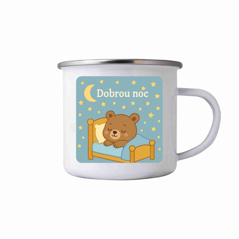 Fehér bádogbögre 380ml képpel - jó éjszakát