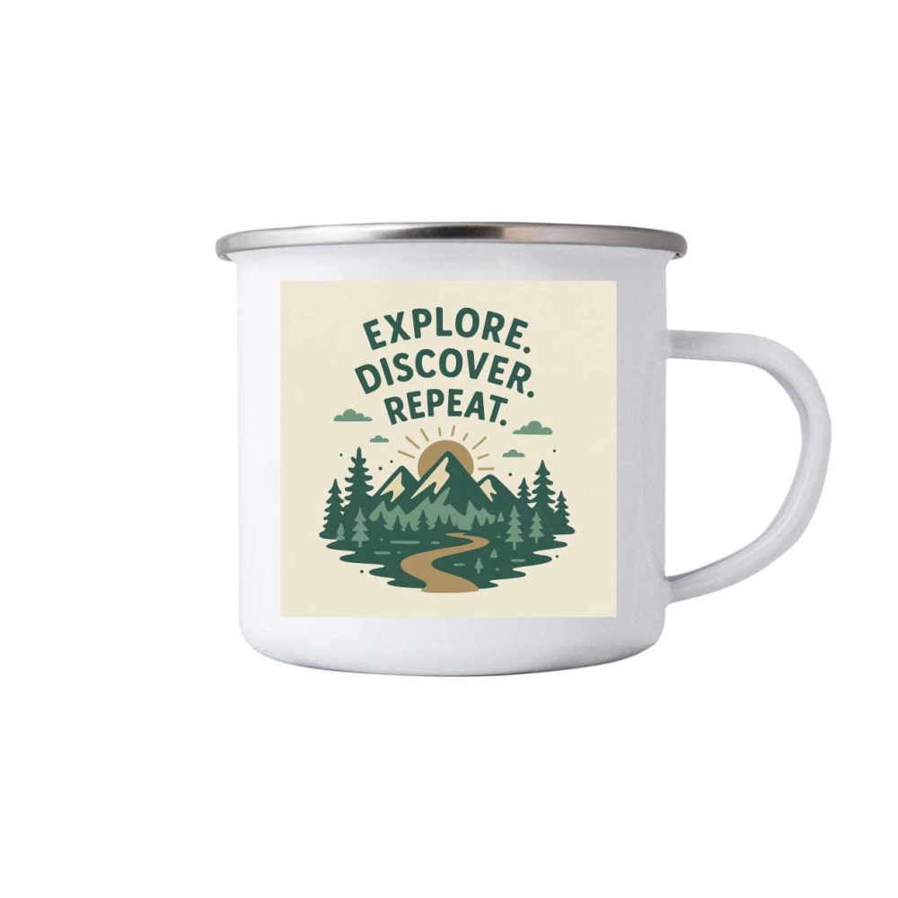 Fehér bádogbögre 380ml képpel - felfedezés ismétlés