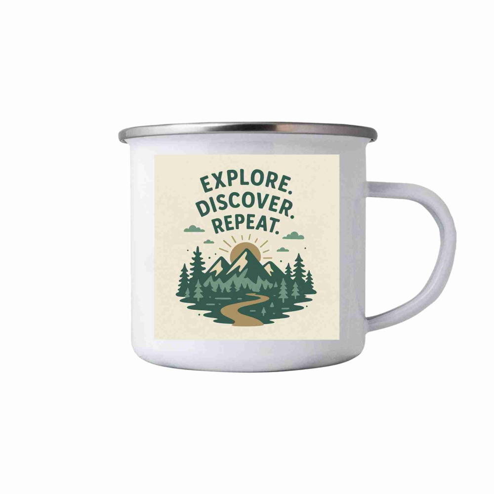 Fehér bádogbögre 380ml képpel - felfedezés ismétlés