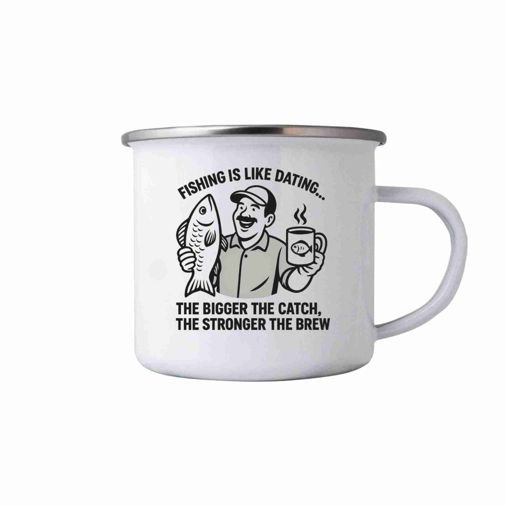 380ml fehér bádog bögre képpel - a horgászat olyan, mint a randizás