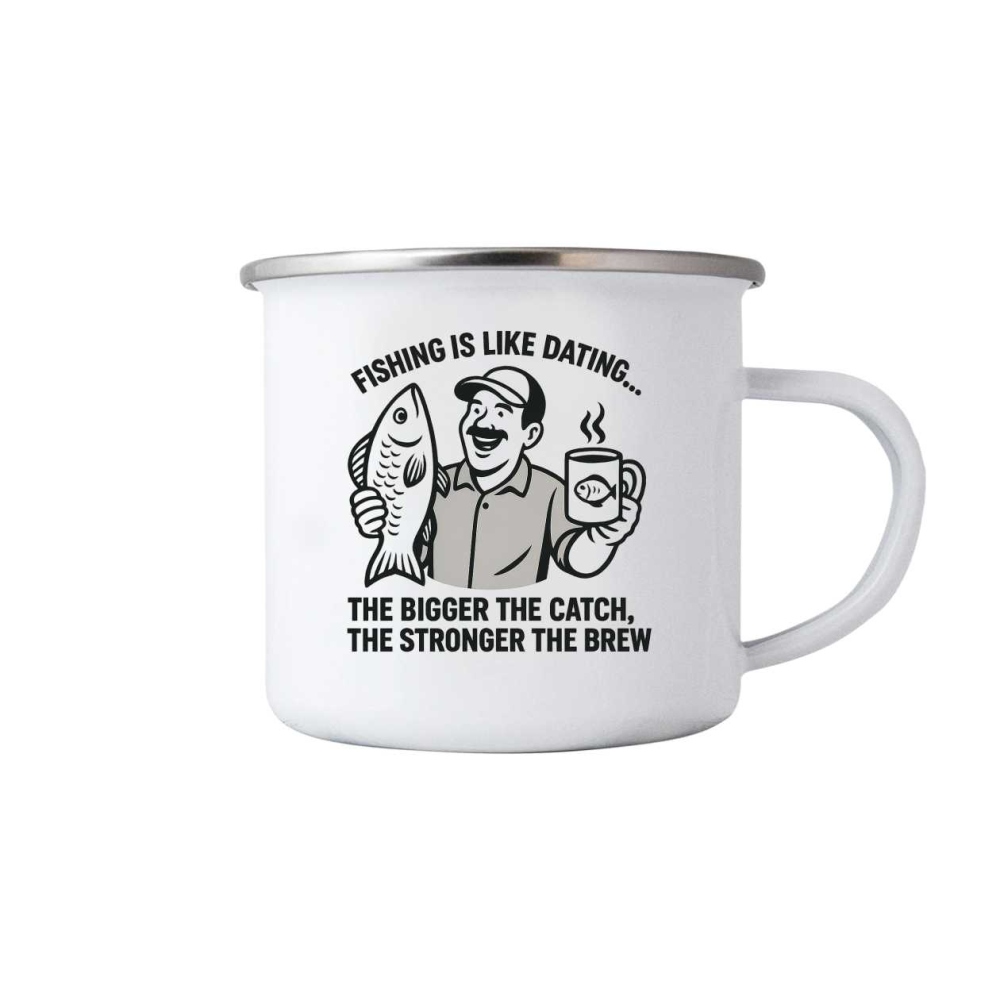 380ml fehér bádog bögre képpel - a horgászat olyan, mint a randizás