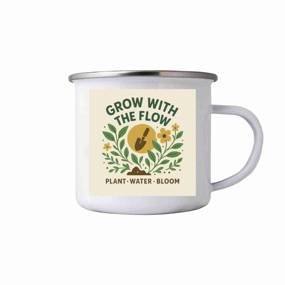 Fehér bádogbögre 380ml képpel - nőj az áramlással