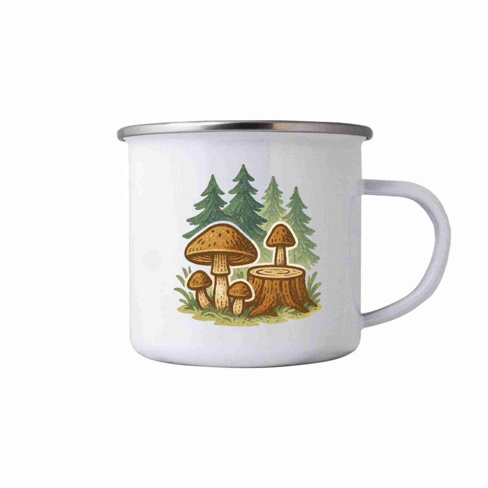 Fehér bögre 380ml képpel - gombák az erdőben