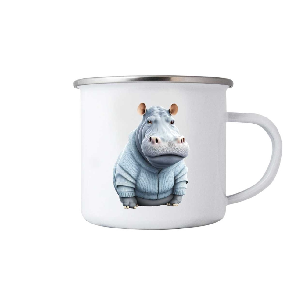 Fehér bögre 380ml képpel - víziló pulóverben