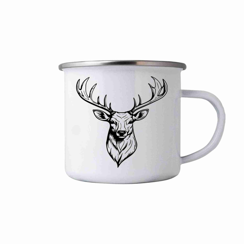 Fehér bádog bögre 380ml képpel - szarvas 2